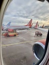 Jet2.com planes and trucks at the airport Royalty Free Stock Photo