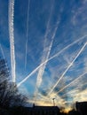 Jet Contrails at Sunset in the Neighborhood