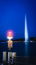 Jet d'eau in Geneva, Switzerland at night Royalty Free Stock Photo
