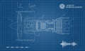 Jet engine of airplane in outline style. Industrial aerospase blueprint. Drawing of plane motor. Part of aircraft Royalty Free Stock Photo