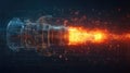 Jet engine blueprint glowing with powerful fiery exhaust Royalty Free Stock Photo