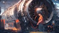 Jet engine mechanic at work - Generative AI