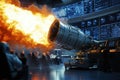 Jet engine test in advanced control room with engineers observing live data in real-time Royalty Free Stock Photo
