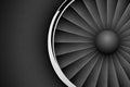 Jet Engine Turbine dark horizontal background. Detailed Airplane Motor with chrome metal ring Front View. Vector illustration