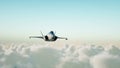 Jet f35, fighter flying over clouds. War and weapon concept. Realistic 4k animation.