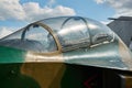 Jet fighter at the airport. The pilot`s cockpit closeup Royalty Free Stock Photo