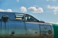 Jet fighter at the airport. The pilot`s cockpit closeup Royalty Free Stock Photo