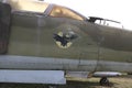 Jet fighter cockpit with faded Bat insignia at Chateau de Savigny near Beaune in Burgundy, France