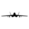 Jet fighter fight airplane modern combat aviation warplane military aircraft airforce icon black color vector illustration image