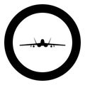 Jet fighter fight airplane modern combat aviation warplane military aircraft airforce icon in circle round black color vector