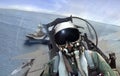 Jet fighter leaving aircraft carrier ship