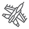 Jet fighter line icon, air and army, airplane sign, vector graphics, a linear pattern on a white background.