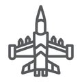 Jet fighter line icon, army and force, military airplane sign, vector graphics, a linear pattern on a white background.