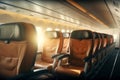 Aircraft flight fly plane airline travel business inside transportation seat air interior Royalty Free Stock Photo