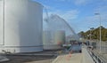 Jet fuel storage tank on location Melbourne airport, deluge in operation during exercise