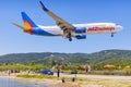 Skiathos, Greece - August 24th, 2023: Jet2holidays 737 approaching Skiathos airport