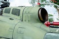 Jet intake on large rotary aircraft. helicopter jet engine turbine intake and rotor blade Royalty Free Stock Photo