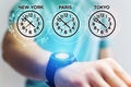 Jet lag concept with different hour time over a smartwatch Royalty Free Stock Photo