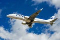 A jet passenger plane in a blue sky Royalty Free Stock Photo