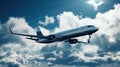 Jet passenger plane flying in blue sky with clouds Royalty Free Stock Photo