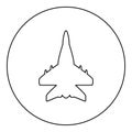 Jet plane fighter reactive pursuit military icon in circle round black color vector illustration image outline contour line thin