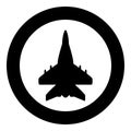 Jet plane fighter reactive pursuit military icon in circle round black color vector illustration image solid outline style