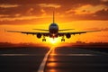 jet plane landing just as sun rises, perfect timing Royalty Free Stock Photo