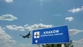 Airplane landing at Krakow, Cracow Poland airport