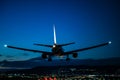 Jet plane landing scene at dusk Royalty Free Stock Photo