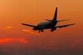 Jet plane landing silhouette Royalty Free Stock Photo