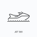 Jet ski flat line icon. Vector outline illustration of jetski. Black thin linear pictogram for water transport