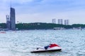 Jet ski float on blue sea is tourist activities in pattay city, thailand