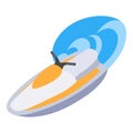Jet ski icon isometric vector. New modern yellow white jetski and big sea wave