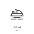 jet ski icon vector from surf collection. Thin line jet ski outline icon vector illustration. Linear symbol for use on web and