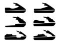 Jet ski icons set. Collection of sport water emblem. Flat set of jet ski vector icons for web design in glyph style, isolated on