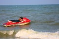 Jet ski stand by on the beach for support traveler. extreme sport on the sea or the beach and high speed. Royalty Free Stock Photo