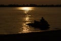 The jet ski with sunset in evening and the lagoon in thailand