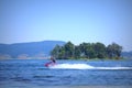 Jet skiing in Batak reservoir Royalty Free Stock Photo