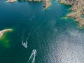 Lake Mohave, jet skiing at Telephone Cove on the Nevada side, aerial image Royalty Free Stock Photo