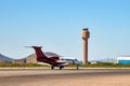 Jet on Taxiway under control tower