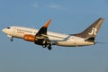 Jet Time taking off from on Schiphol Airport, AMS, close-up view