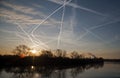 Jet trails in the sky Royalty Free Stock Photo