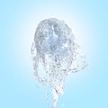 Jet of water upward stream isolated on blue gradient background 3d Royalty Free Stock Photo