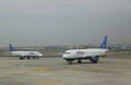 JetBlue Airbus aircrafts taxing at John F Kennedy International Airport in New York