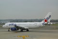 JetBlue Airbus A320 with NY's hometown airline tailfin design taxing at John F Kennedy International Airport in New York