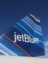 JetBlue Embraer 190 barcode-inspired design tailfin Royalty Free Stock Photo