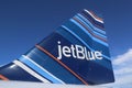 JetBlue Embraer 190 barcode-inspired design tailfin Royalty Free Stock Photo