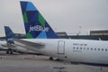 JetBlue plane on tarmac at John F Kennedy International Airport in New York
