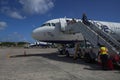 JetBlue plane on tarmac at Maurice Bishop International Airport in Grenada Royalty Free Stock Photo