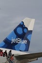 JetBlue plane on tarmac at Maurice Bishop International Airport in Grenada Royalty Free Stock Photo